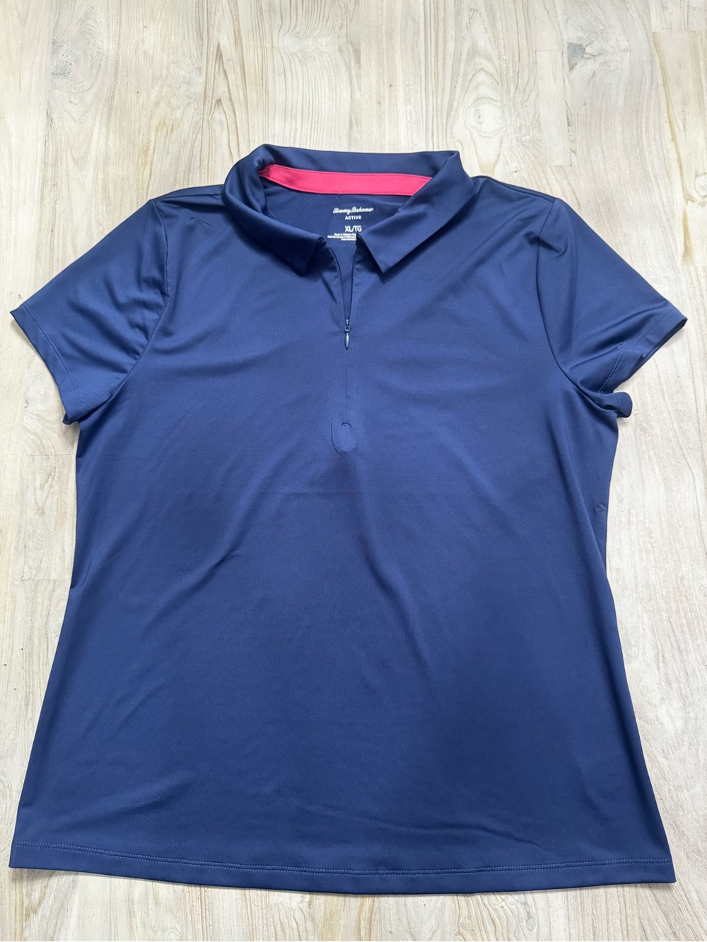 Tommy Bahama Active Navy Polo Top with Pink Neckline